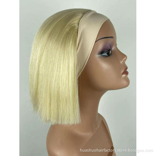 Huashuo Straight Short Peruvian 613 Blonde Bob Wig Lace Front Glueless Colored 99j Headband Bob Wigs